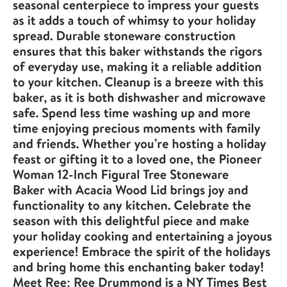 🎄 New Pioneer Woman Tree 12 Inch Ceramic Baking Dish with Wood Serving Lid - Picture 3 of 10